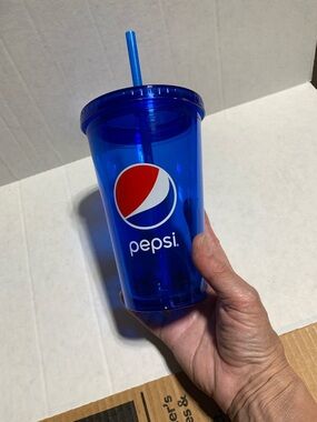 Pepsi Blue Plastic Logo Tumbler with Red, White and Blue Logo